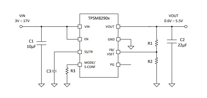 Schéma - Texas Instruments Convertisseur Buck TPSM82902 